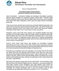 Mendikbud Terbitkan Kepmen Tentang Kurikulum Kondisi Khusus