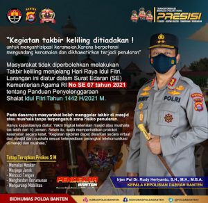 Cegah Penyebaran Covid-19, Polda Banten Larang Takbir Keliling