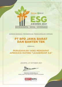 Bank bjb Raih Predikat AA ESG Disclosure Awards 2021