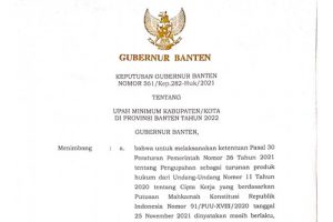 Berikut Besaran UMK 2022 Provinsi Banten