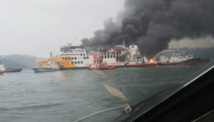 KMP Batu Mandi Terbakar di Perairan Merak